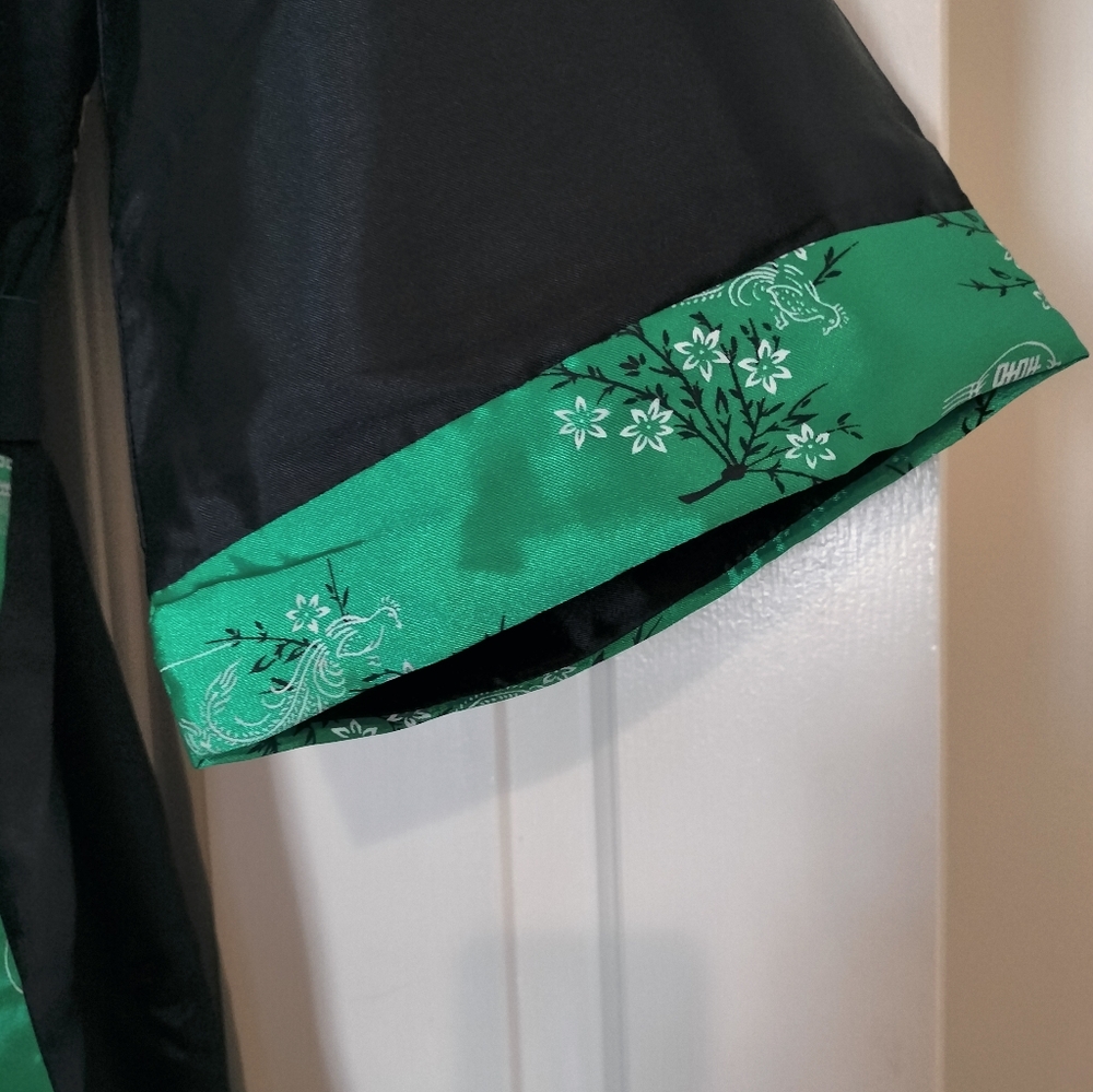 Reversible Satin Dragon Kimono Robe Green & Black Embroidered Vintage Style M - Picture 11 of 14